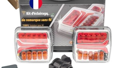 Plaque de feux sans fil pour remorque, kit éclairage arrière magnétique feu led wifi avec adaptateur 7/13 broches