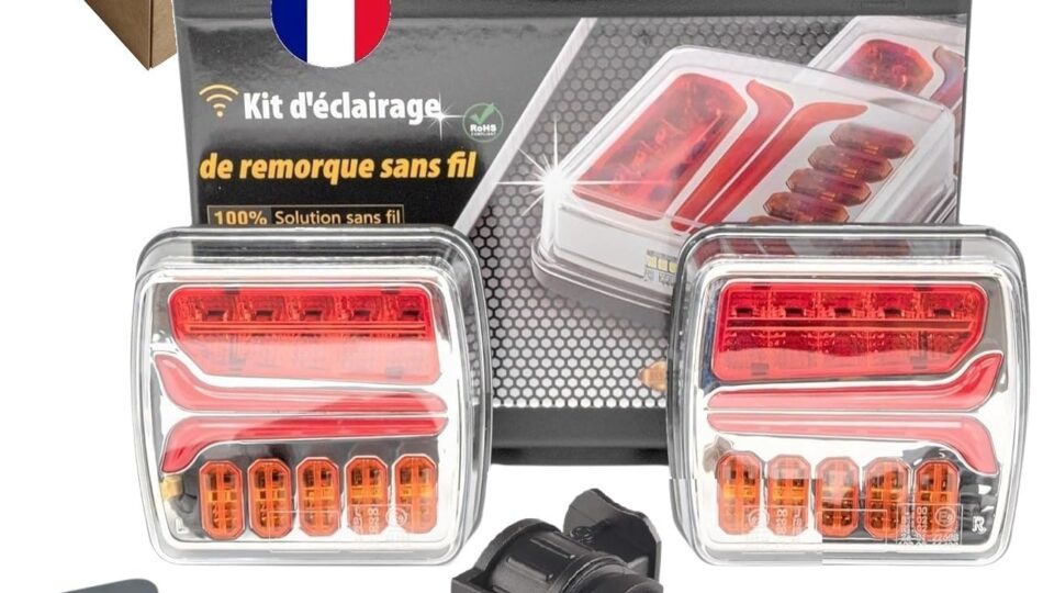 Plaque de feux sans fil pour remorque, kit éclairage arrière magnétique feu led wifi avec adaptateur 7/13 broches