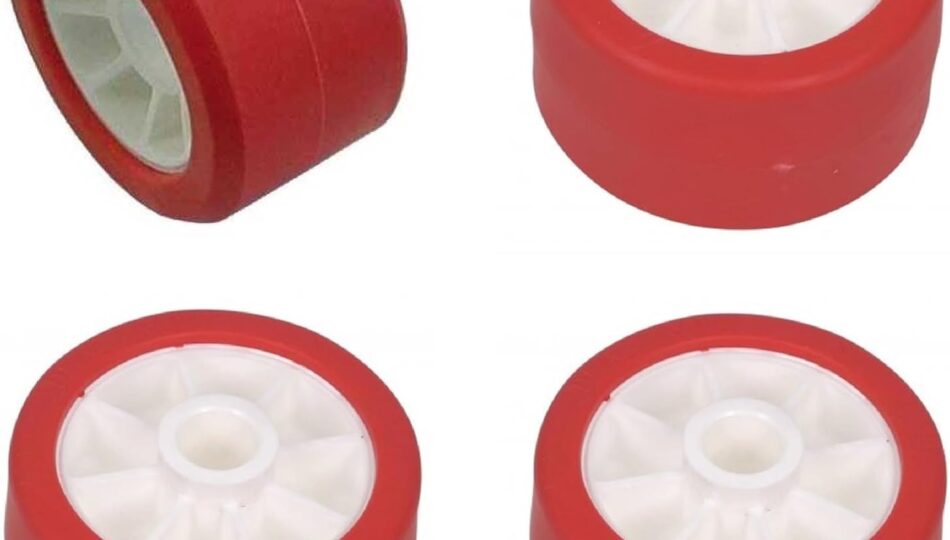 Lot de Galets Rouge pour remorque Bateau diamètre 120mm, entraxe 22mm, Rouleau bi-matière Ultra résistant et Non tachant, Fabriqué en France